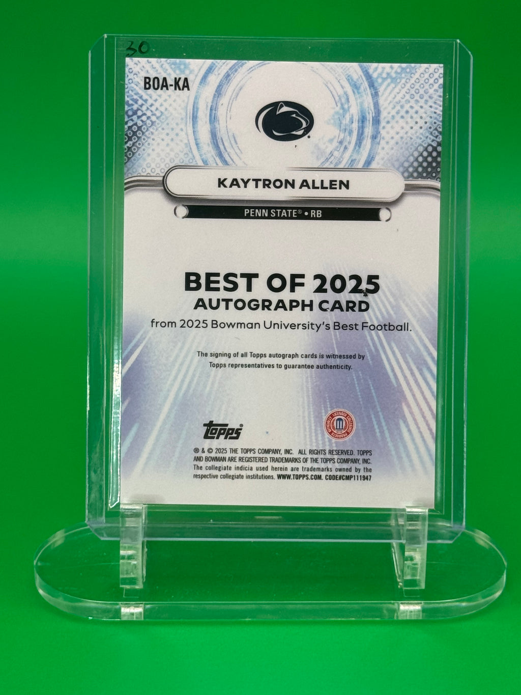 2025 Bowman Best U KAYTRON ALLEN Auto Green Refractor /99 Penn State Autograph