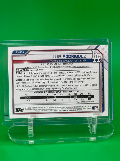 2021 Bowman LUIS RODRIGUEZ Aqua Foil /199 Dodgers Prospect Card #173/199