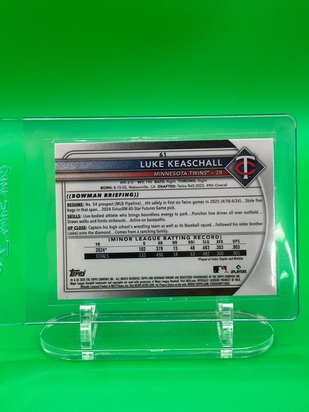 Luke Keaschall 2025 Bowman Chrome Rookie Refractor Baseball Card