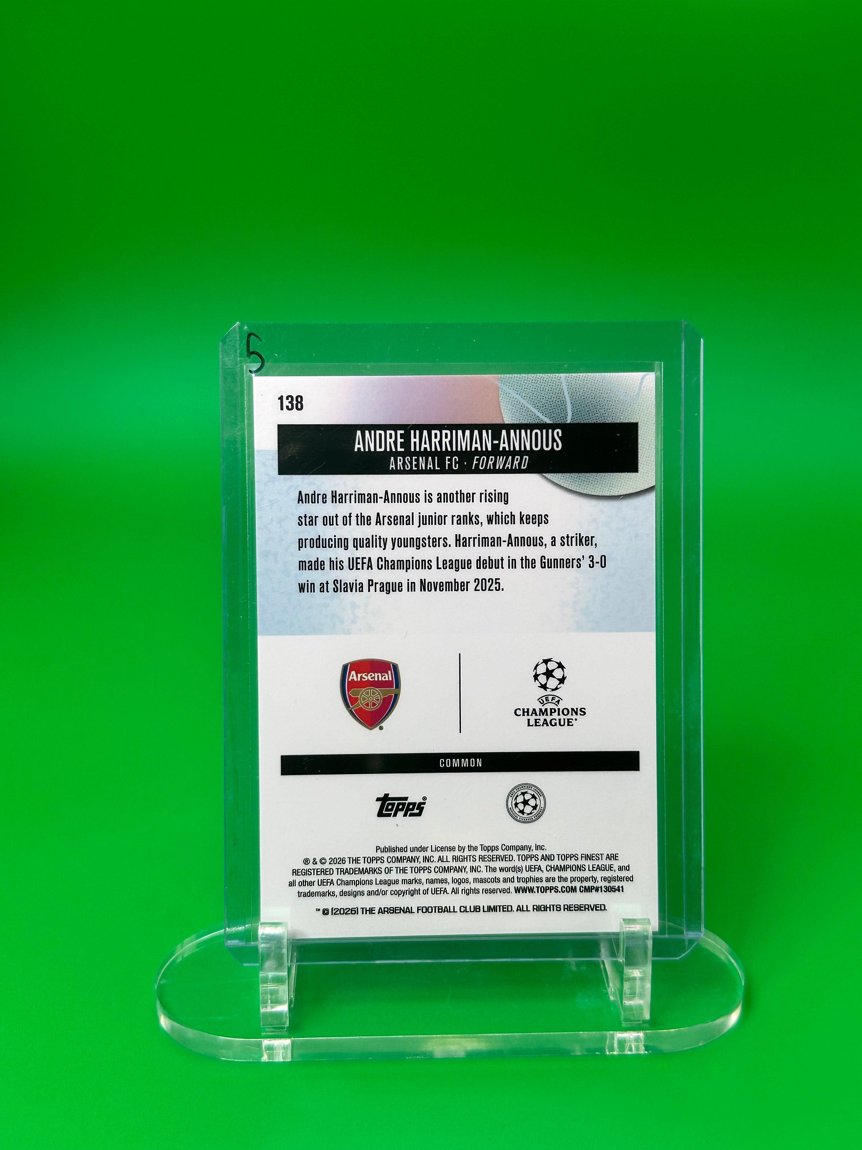 2025-26 Topps Finest UEFA Andre Harriman-Annous Purple & Blue X-Fractor #/150
