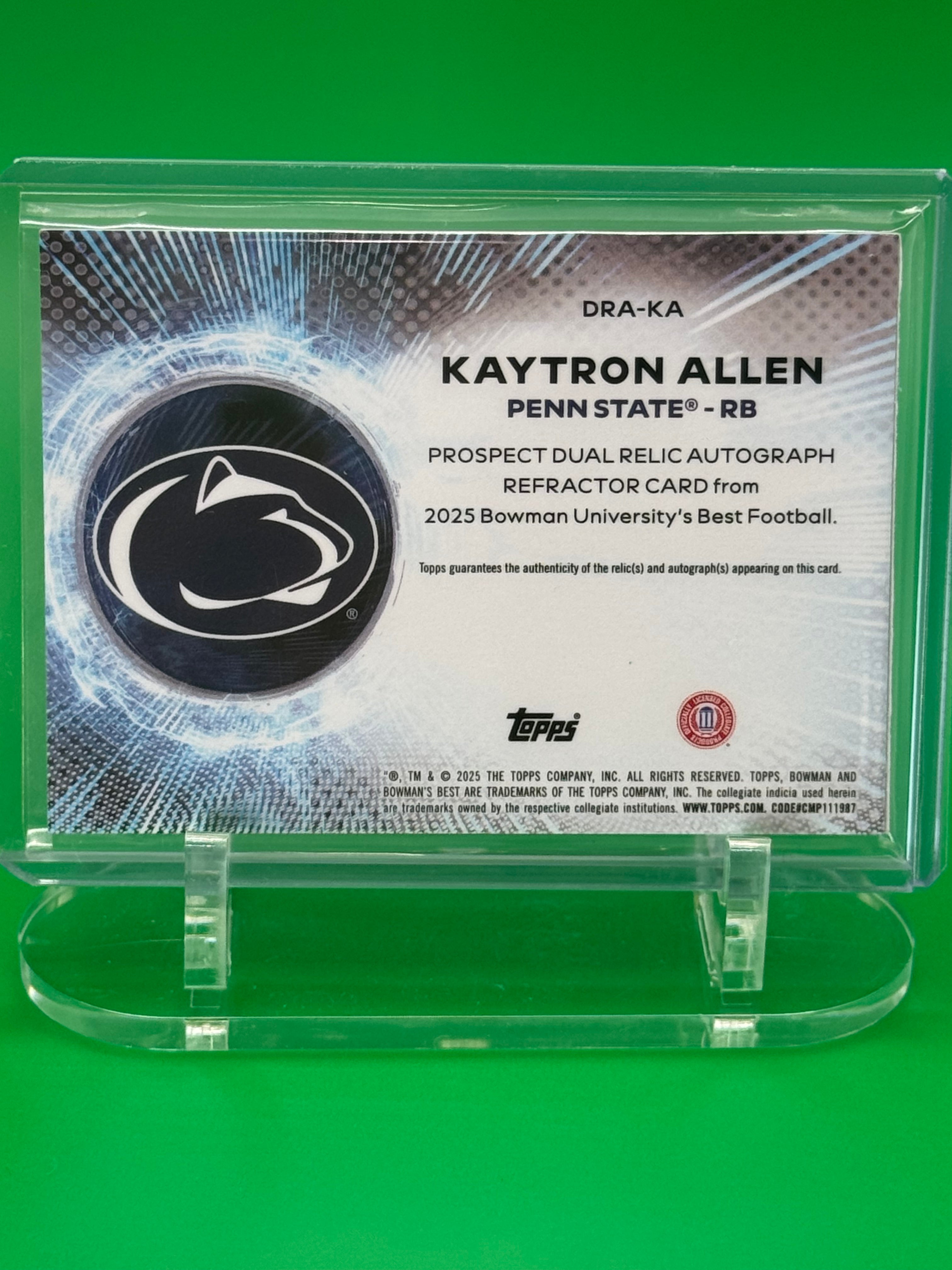 2025 Bowman Best U KAYTRON ALLEN Auto Dual Patch Relic Penn State RB