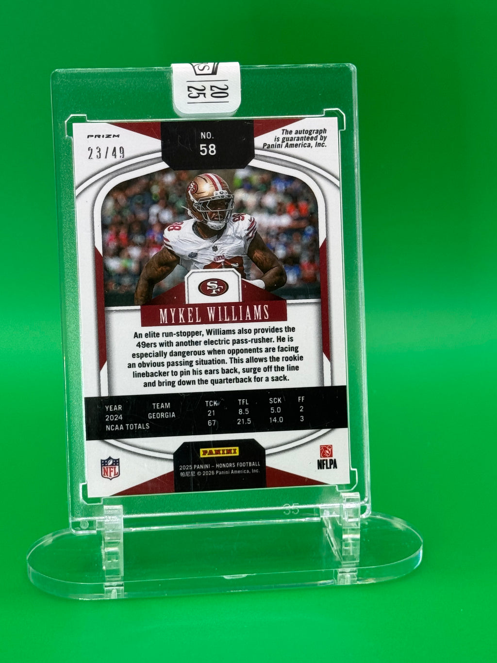 2025 Panini Honors Mykel Williams Auto #23/49
