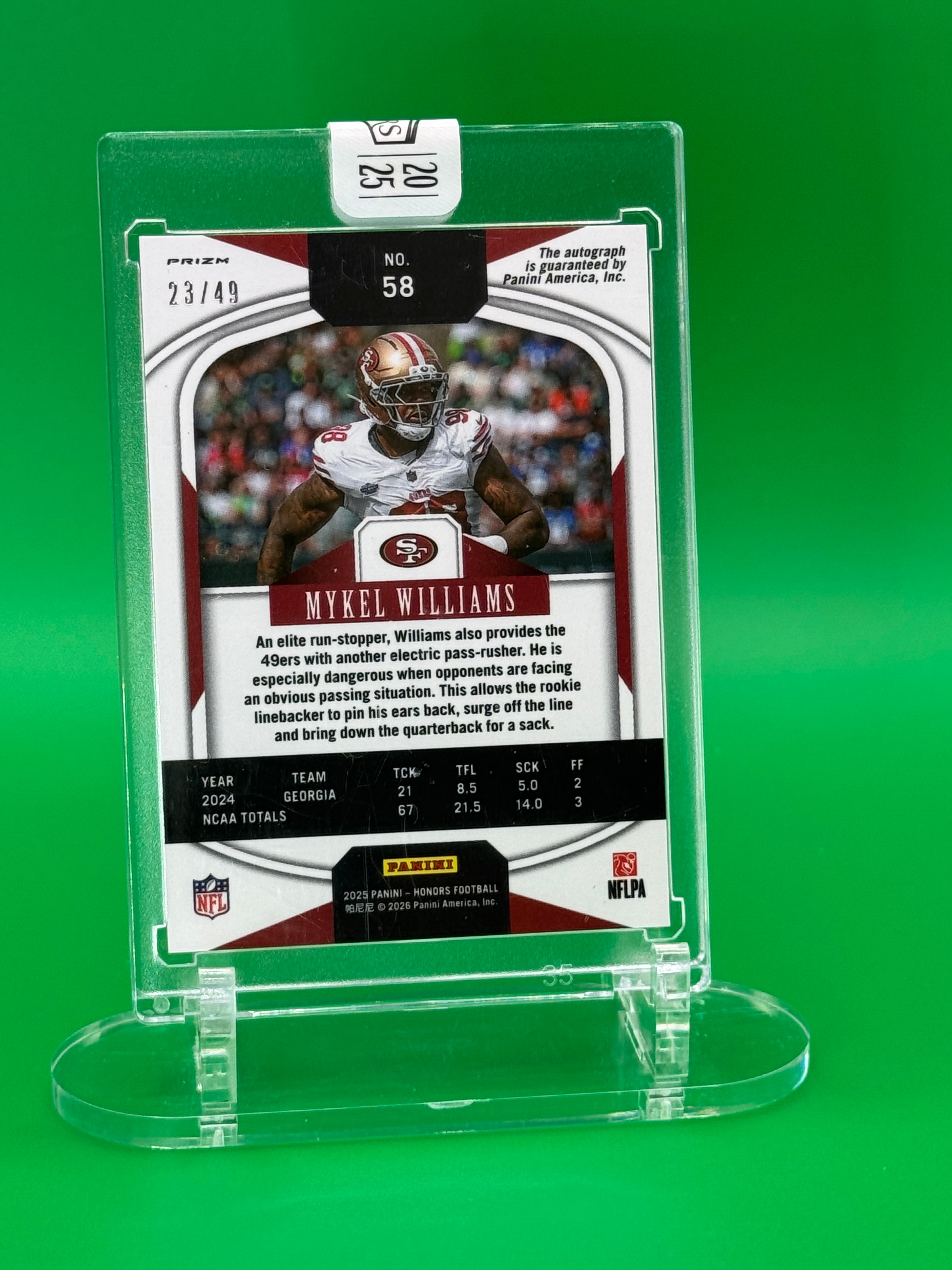 2025 Panini Honors Mykel Williams Auto #23/49