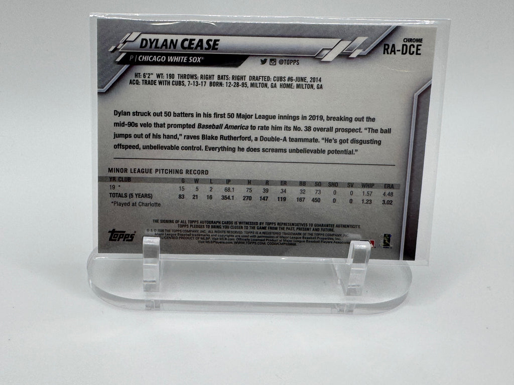 2020 DYLAN CEASE TOPPS CHROME RC AUTO- White Sox