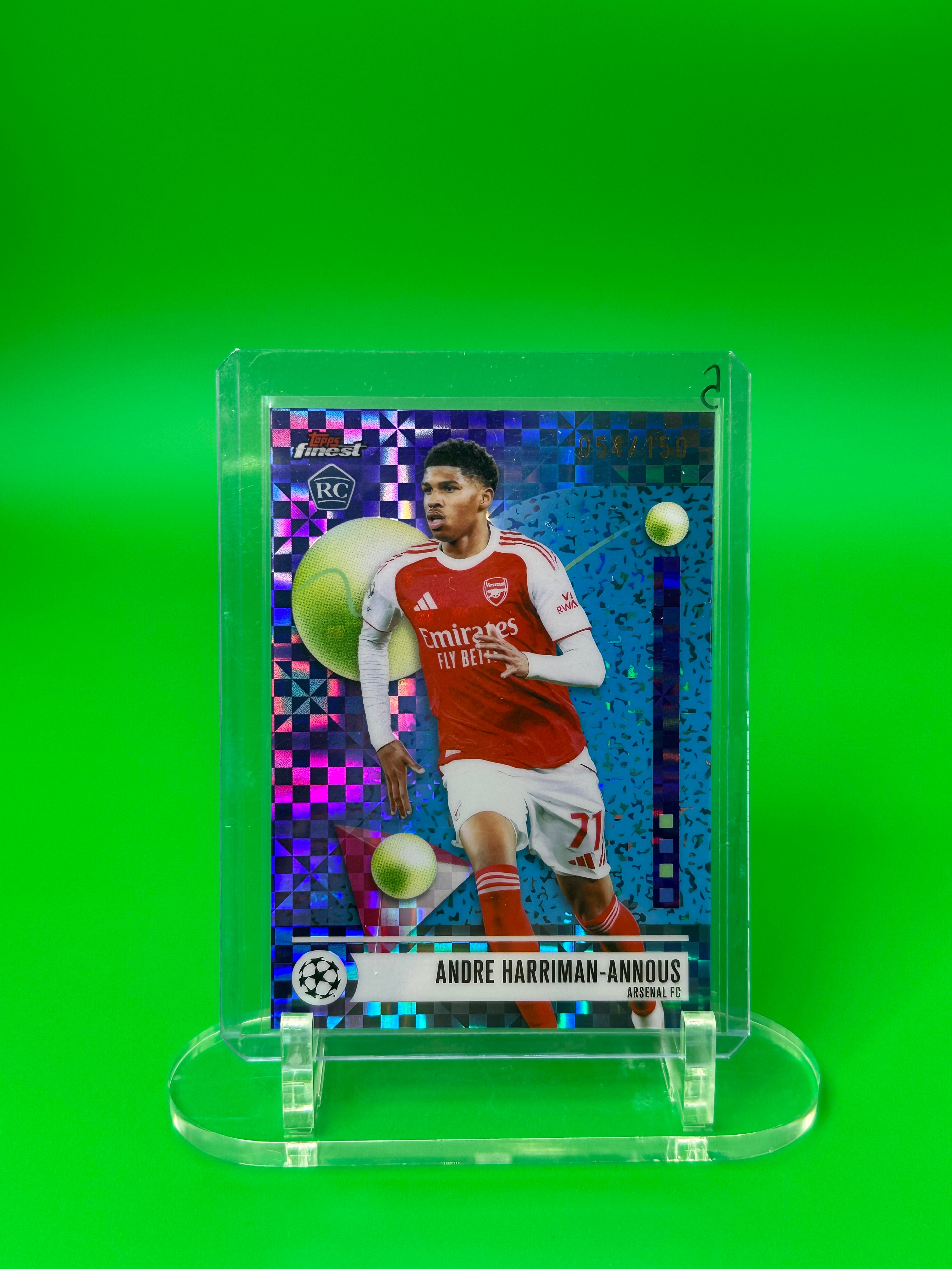 2025-26 Topps Finest UEFA Andre Harriman-Annous Purple & Blue X-Fractor #/150