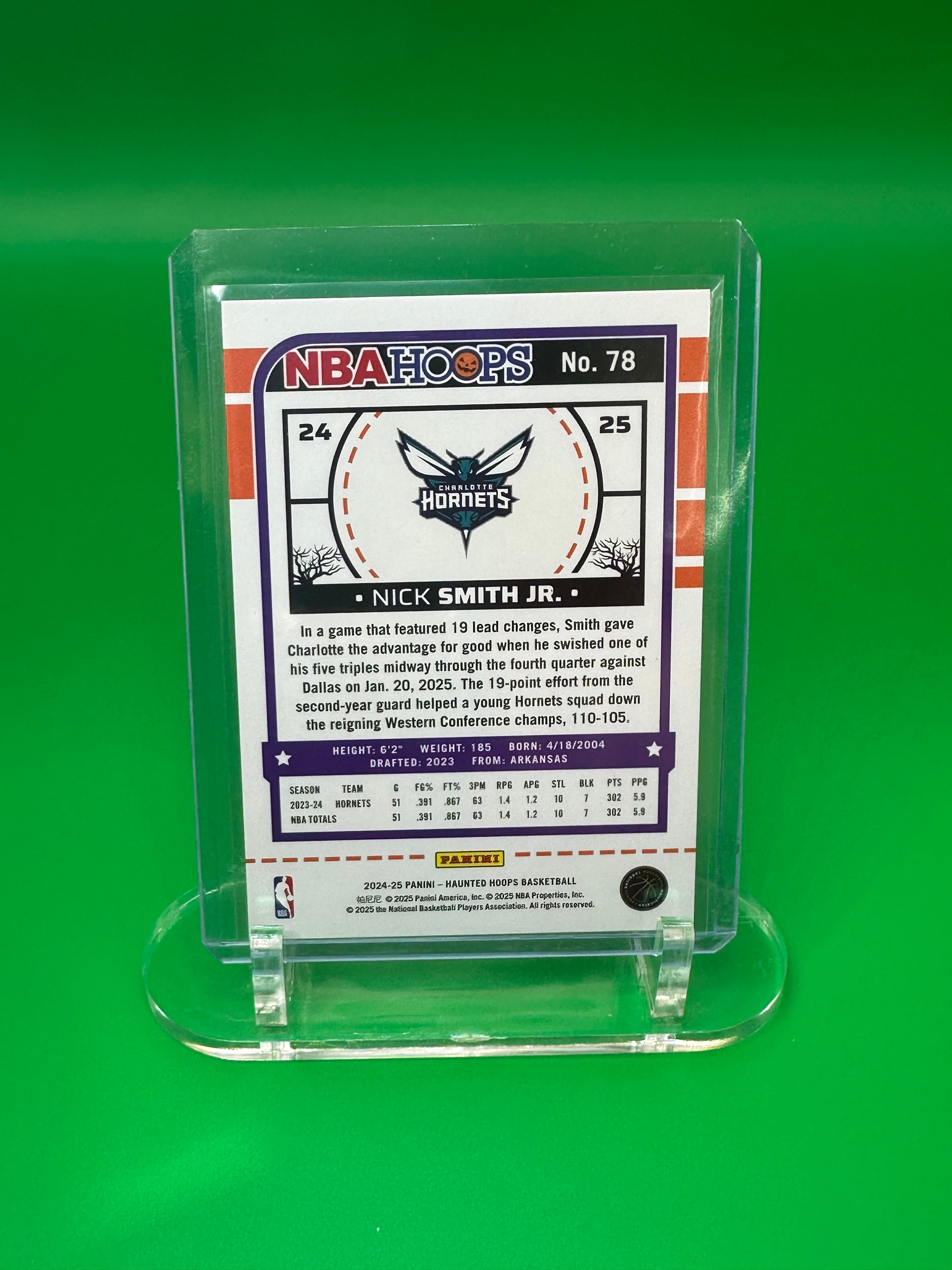 2024-25 Panini Hoops Haunted Hoops Nick Smith Jr Purple Bats #255/399 Charlotte Hornets