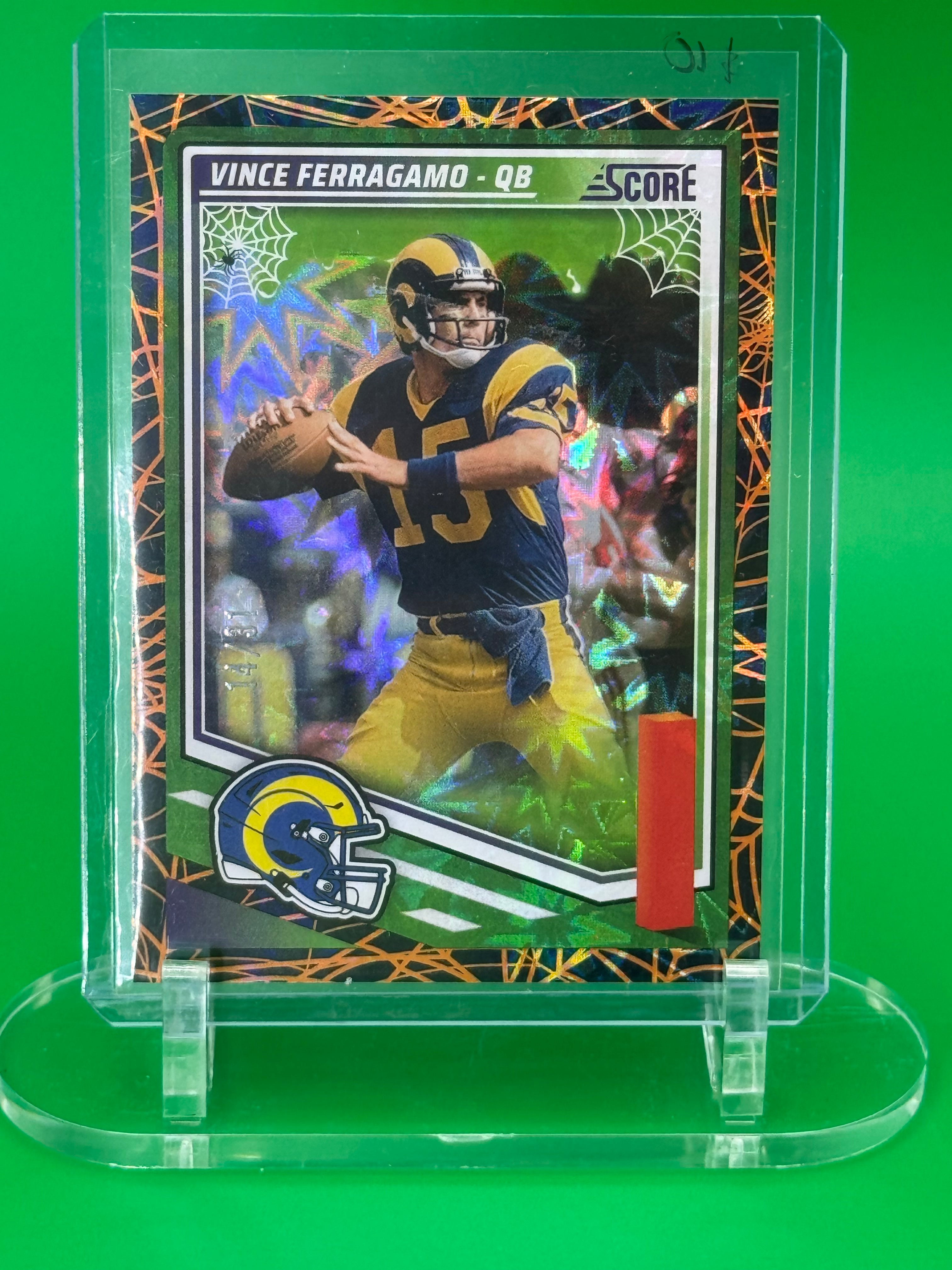 2025 Panini Score Vince Ferragamo Spiderweb Parallel 14/31 Los Angeles Rams