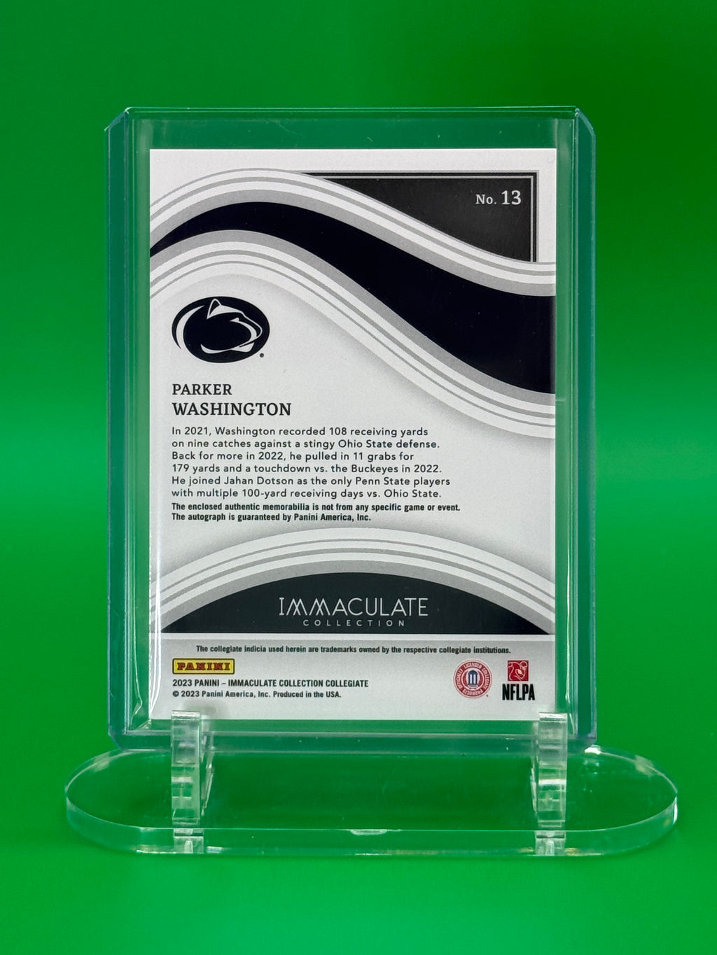 2023 Panini Immaculate Collection Parker Washington Rookie Patch Auto #11/13