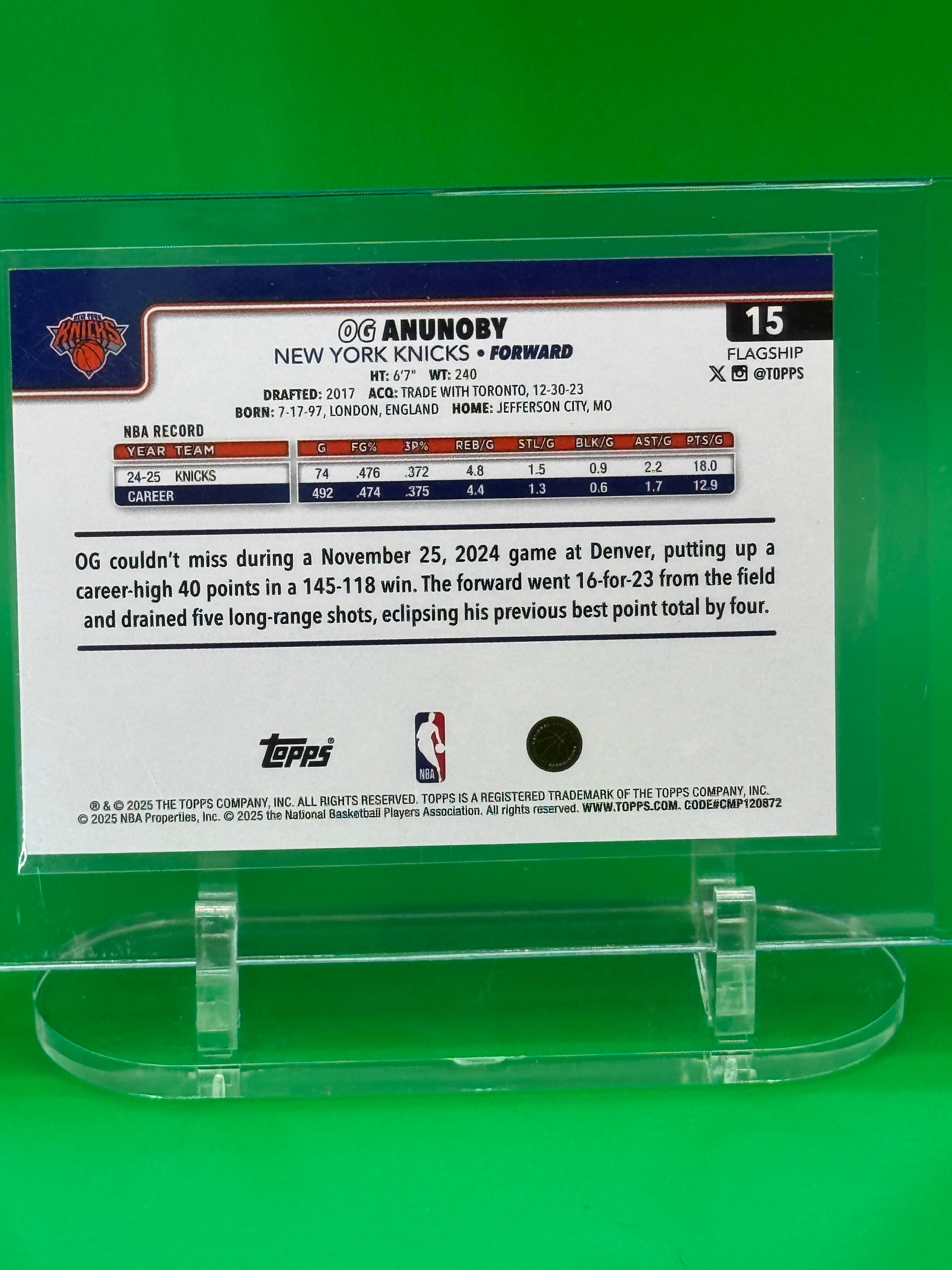 2025 Topps OG Anunoby Blue Parallel New York Knicks