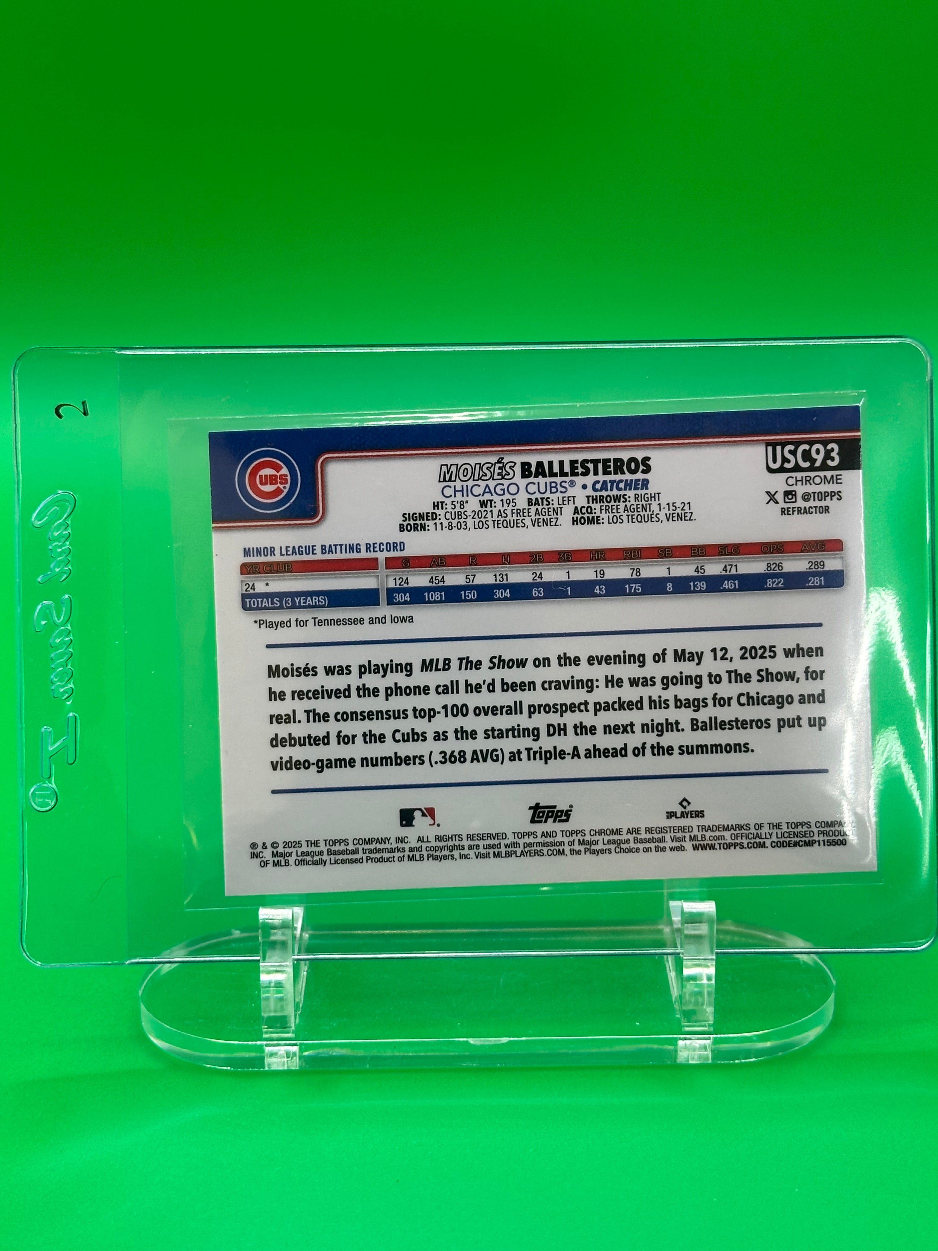 Moises Ballesteros 2025 Topps Chrome Rookie Refractor Baseball Card