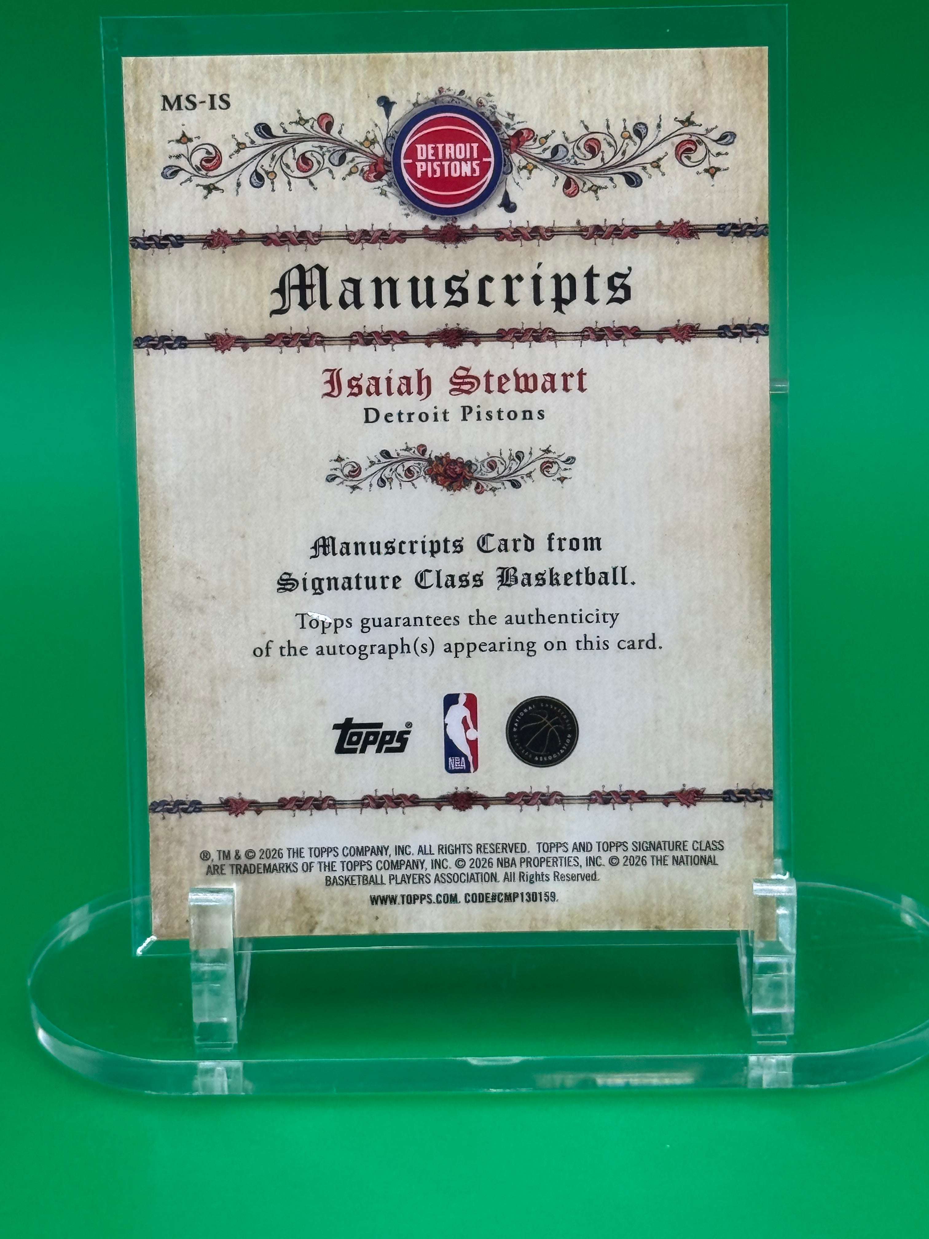 ISAIAH STEWART 2025 TOPPS SIGNATURE CLASS AUTOGRAPH DETROIT PISTONS