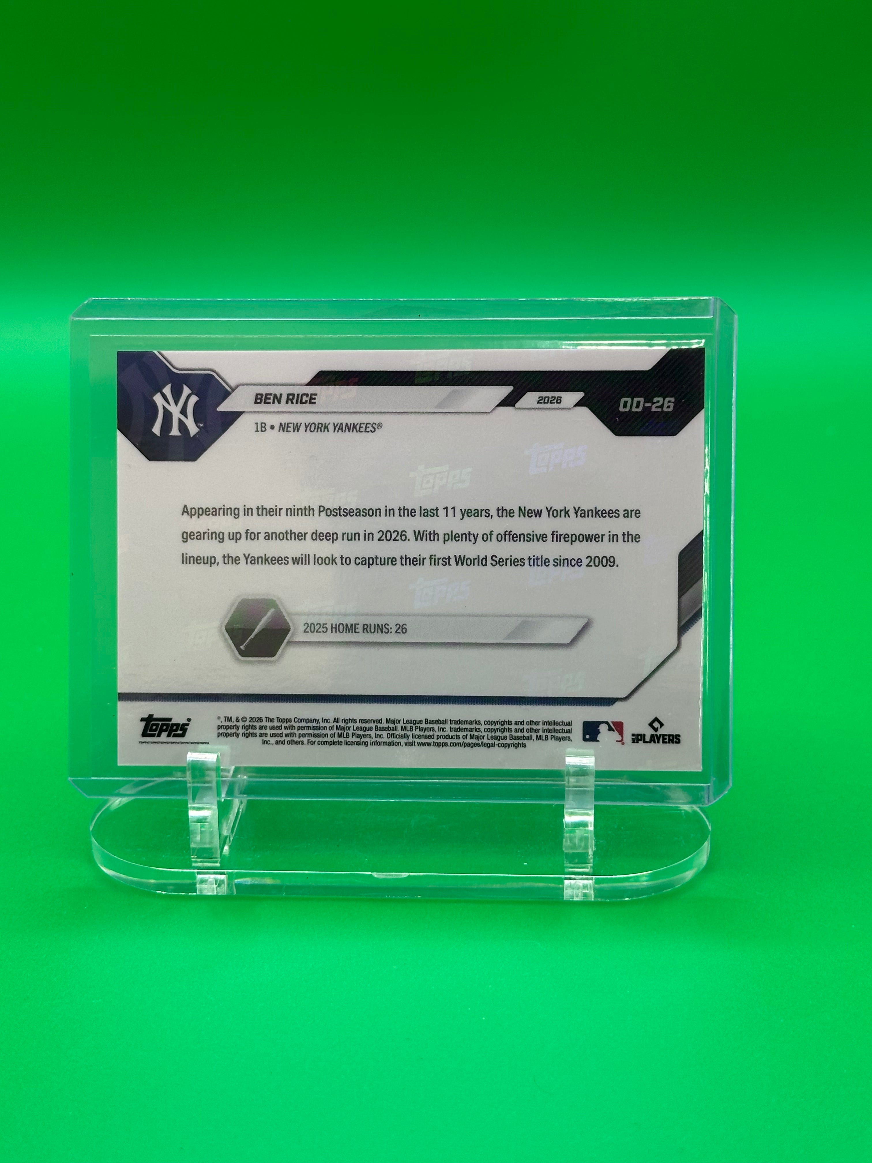 Ben Rice 2026 Topps Now Road To Opening Day Baseball Card