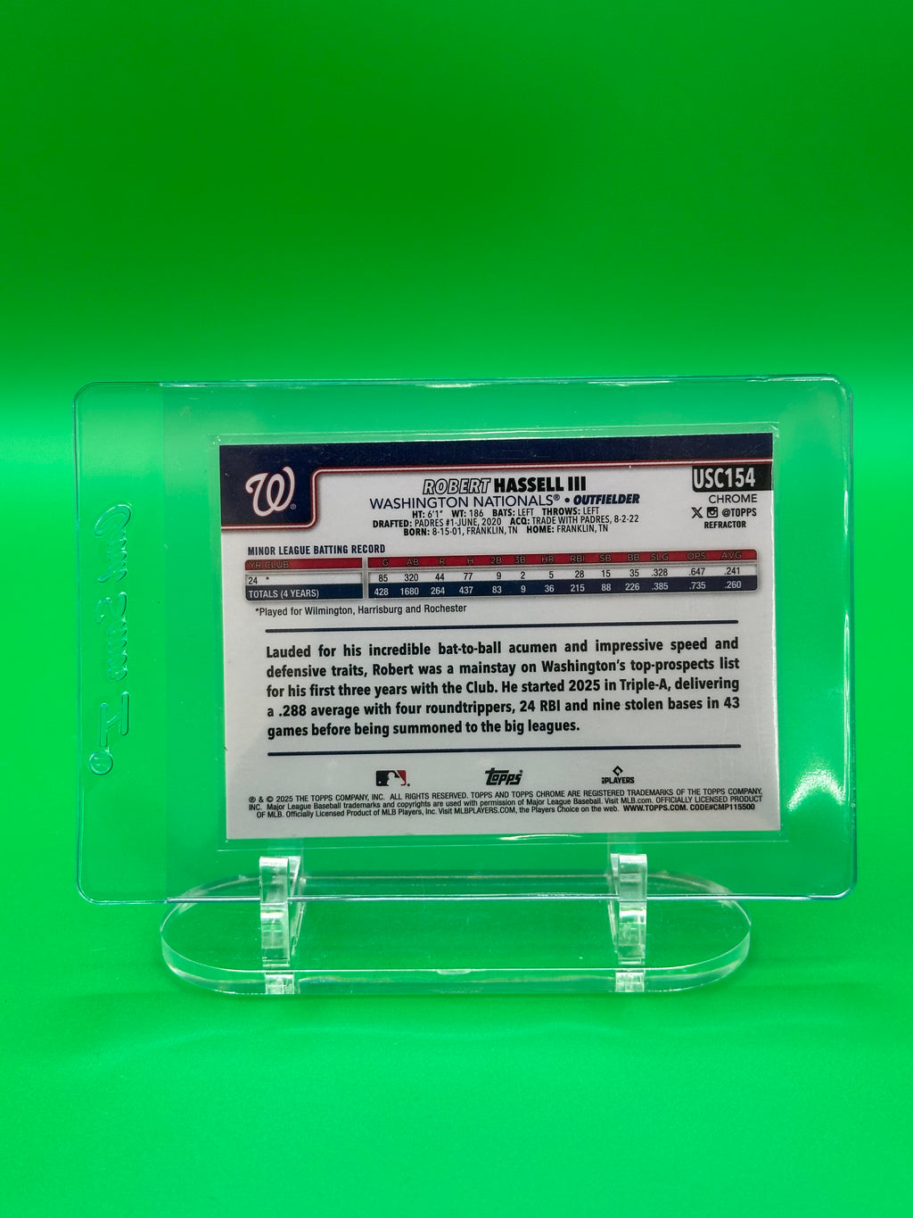 Robert Hassell III 2025 Topps Chrome Rookie Refractor Baseball Card