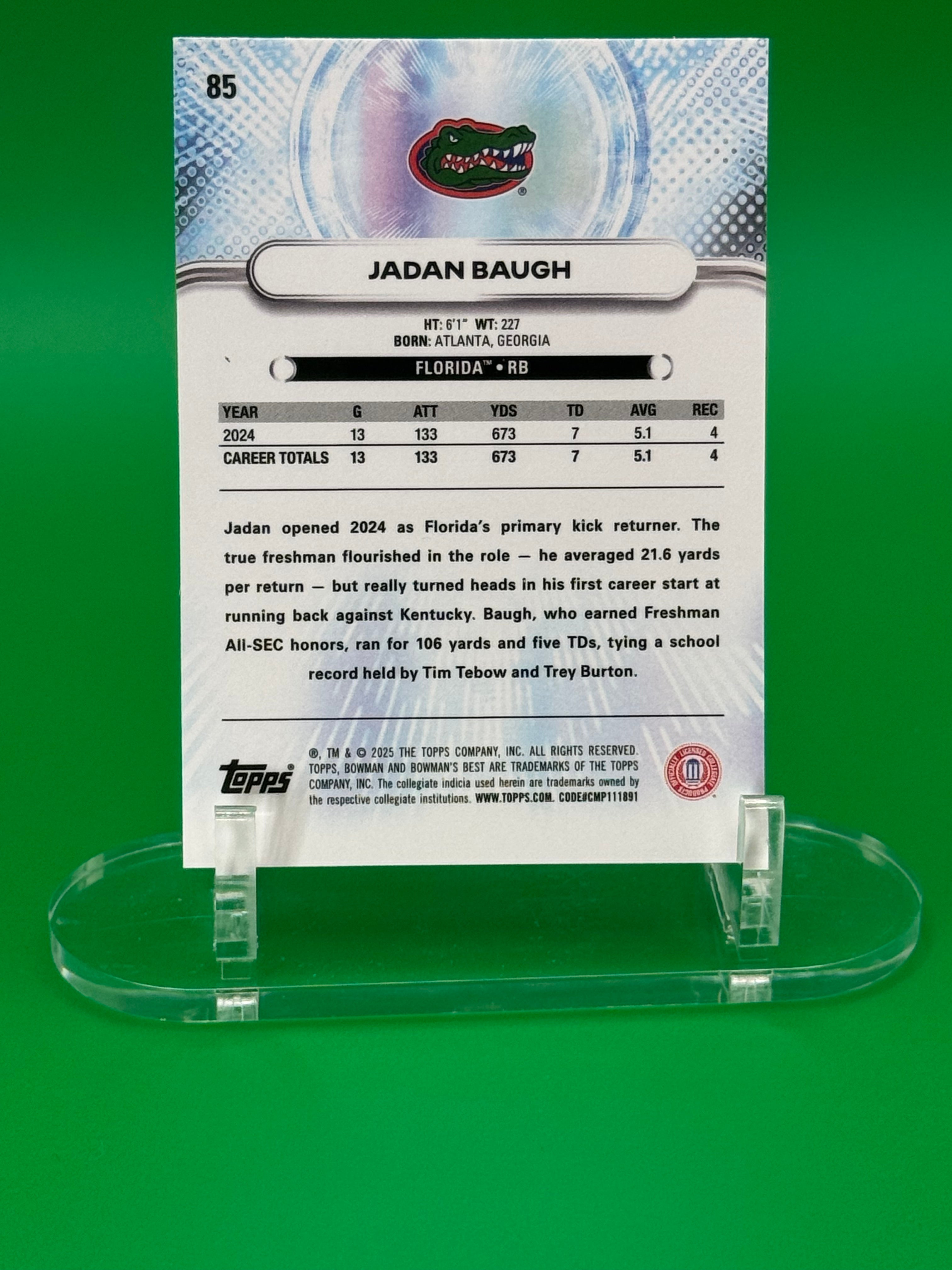 2025 Bowman Best U JADAN BAUGH Florida Gators Rookie Card