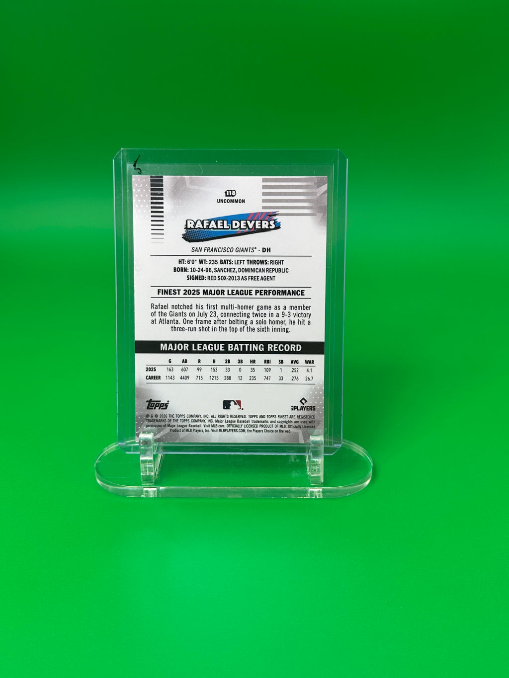 2026 Topps Finest Rafael Devers Uncommon Aqua Refractor #56/199