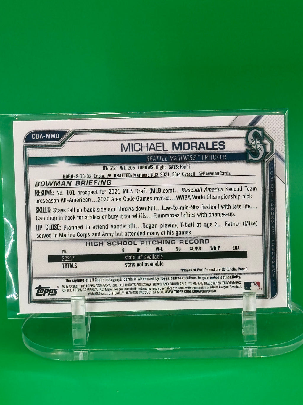 2021 Bowman Chrome Michael Morales First Bowman Auto Seattle Mariners