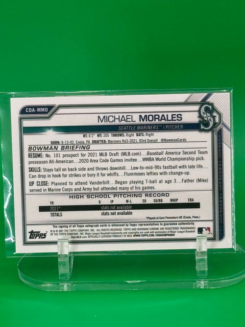 2021 Bowman Chrome Michael Morales First Bowman Auto Seattle Mariners
