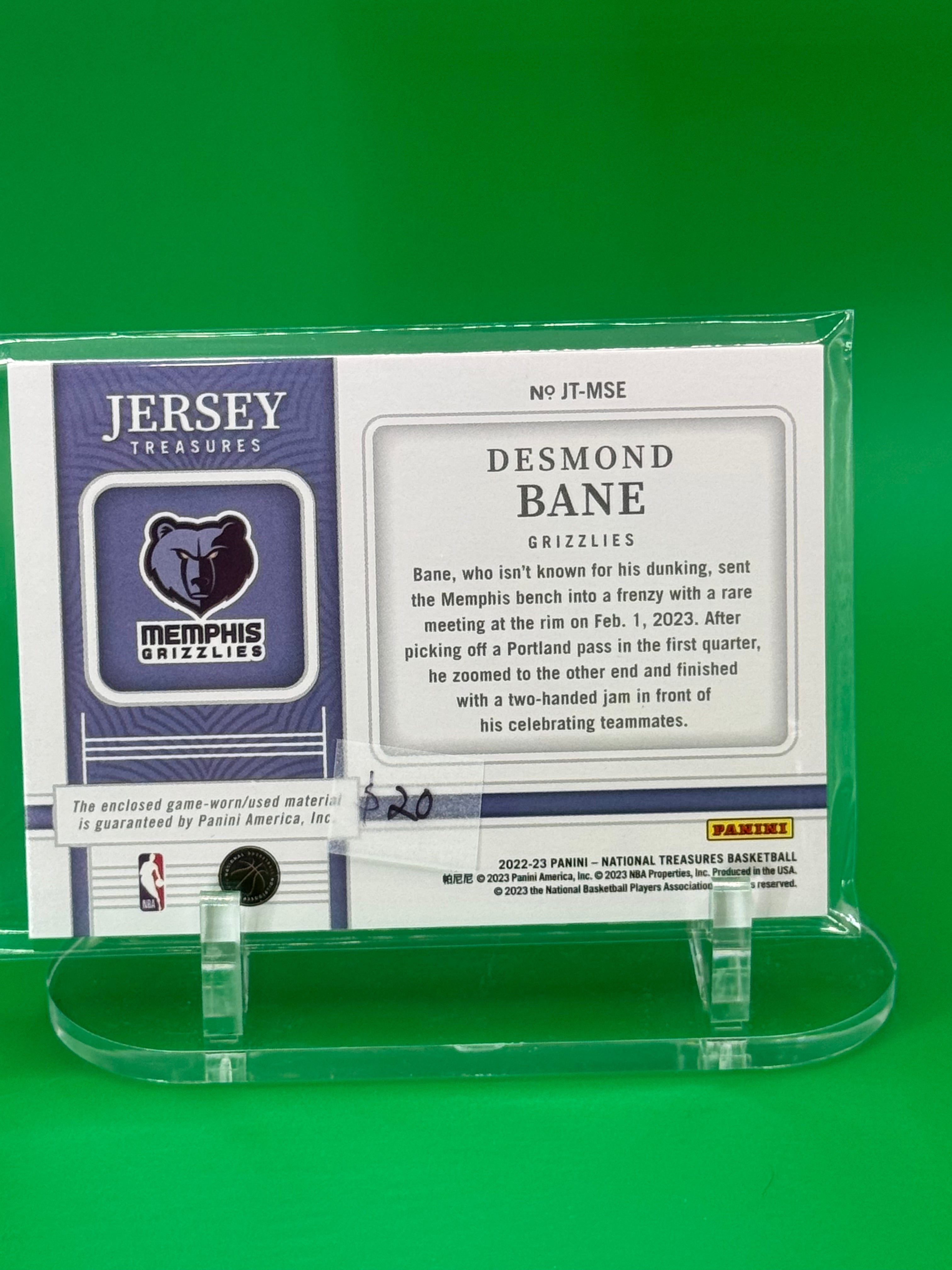2022-23 Panini National Treasures Desmond Bane Jersey Treasures Patch 05/25 Memphis Grizzlies