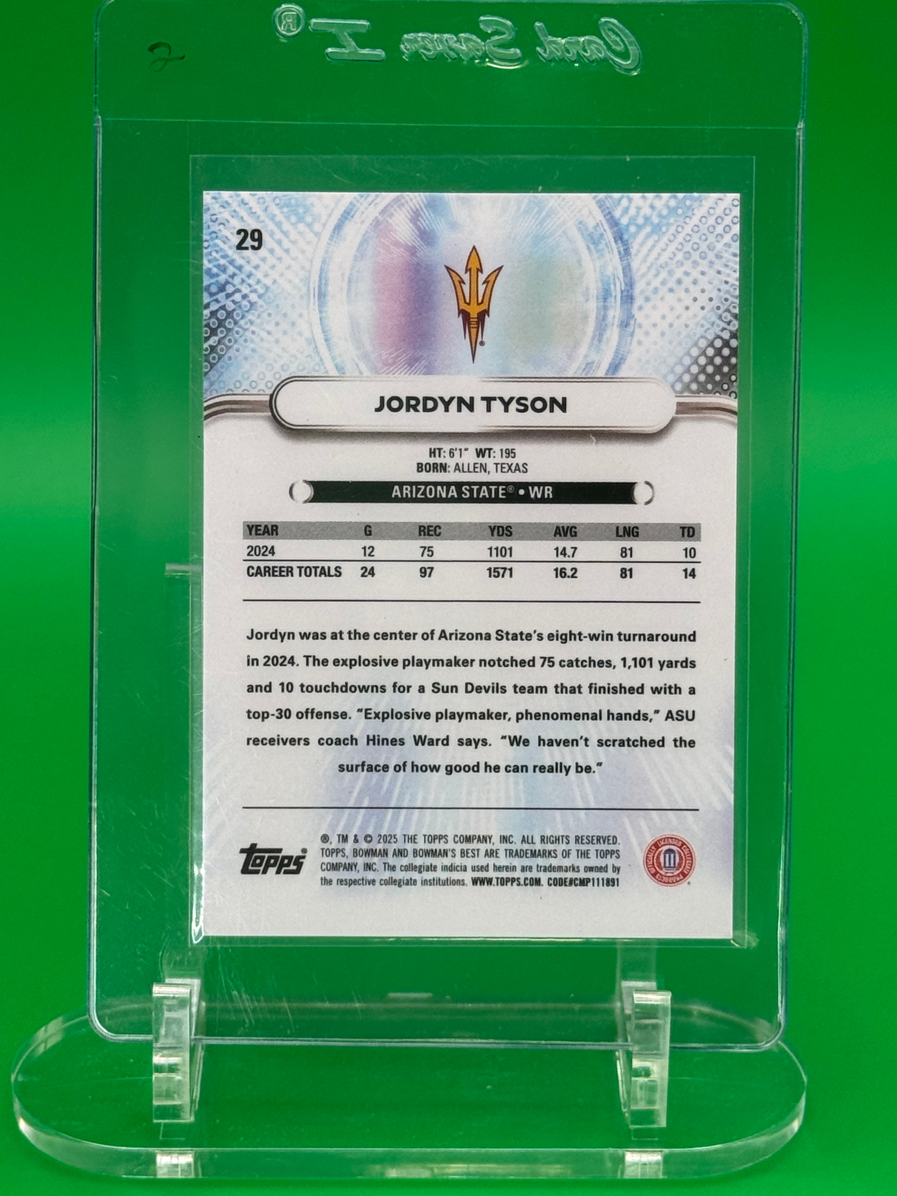 2025 Bowman Best U JORDYN TYSON Arizona State RC