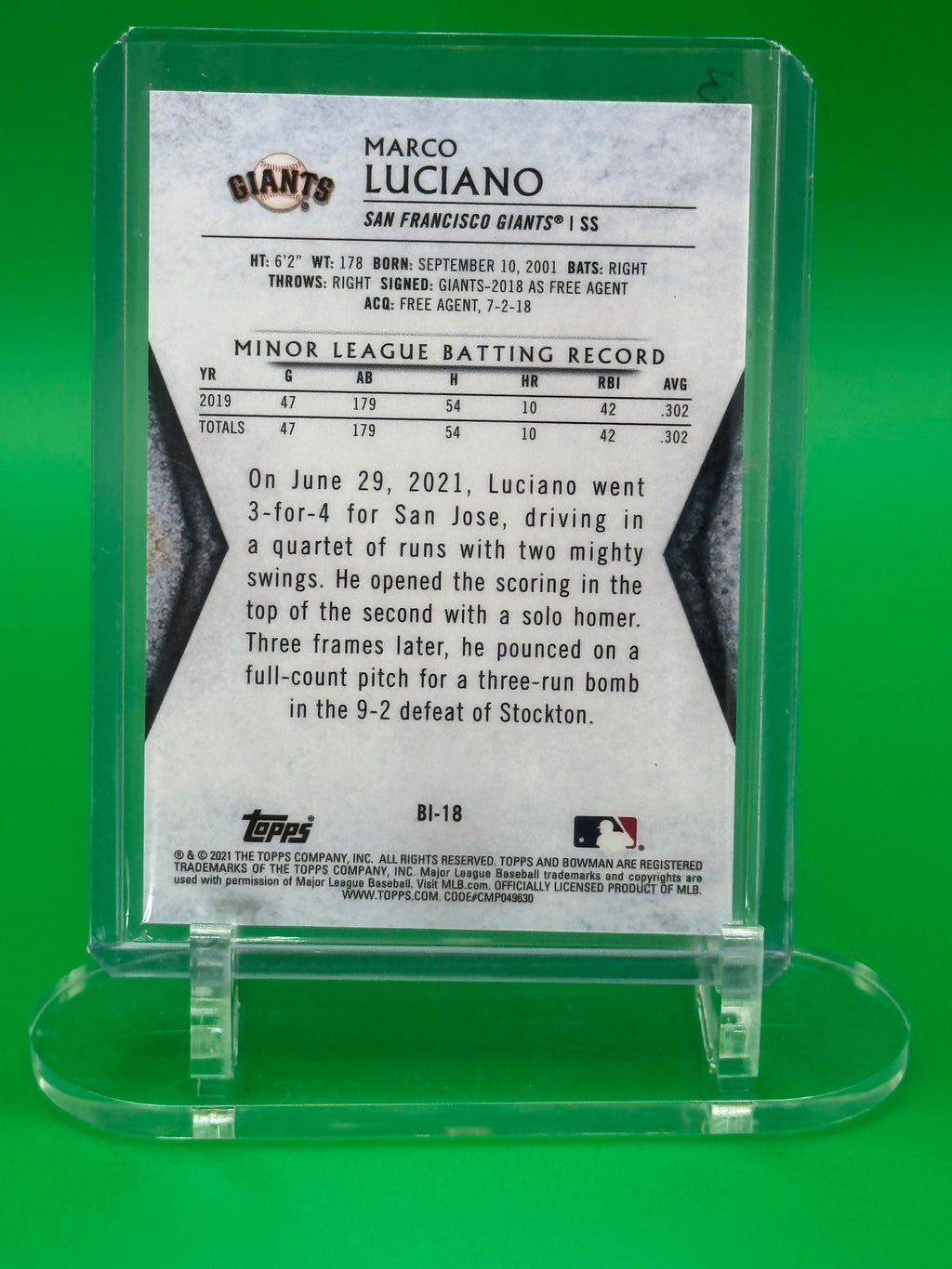 2021 Bowman Invicta MARCO LUCIANO San Francisco Giants Insert