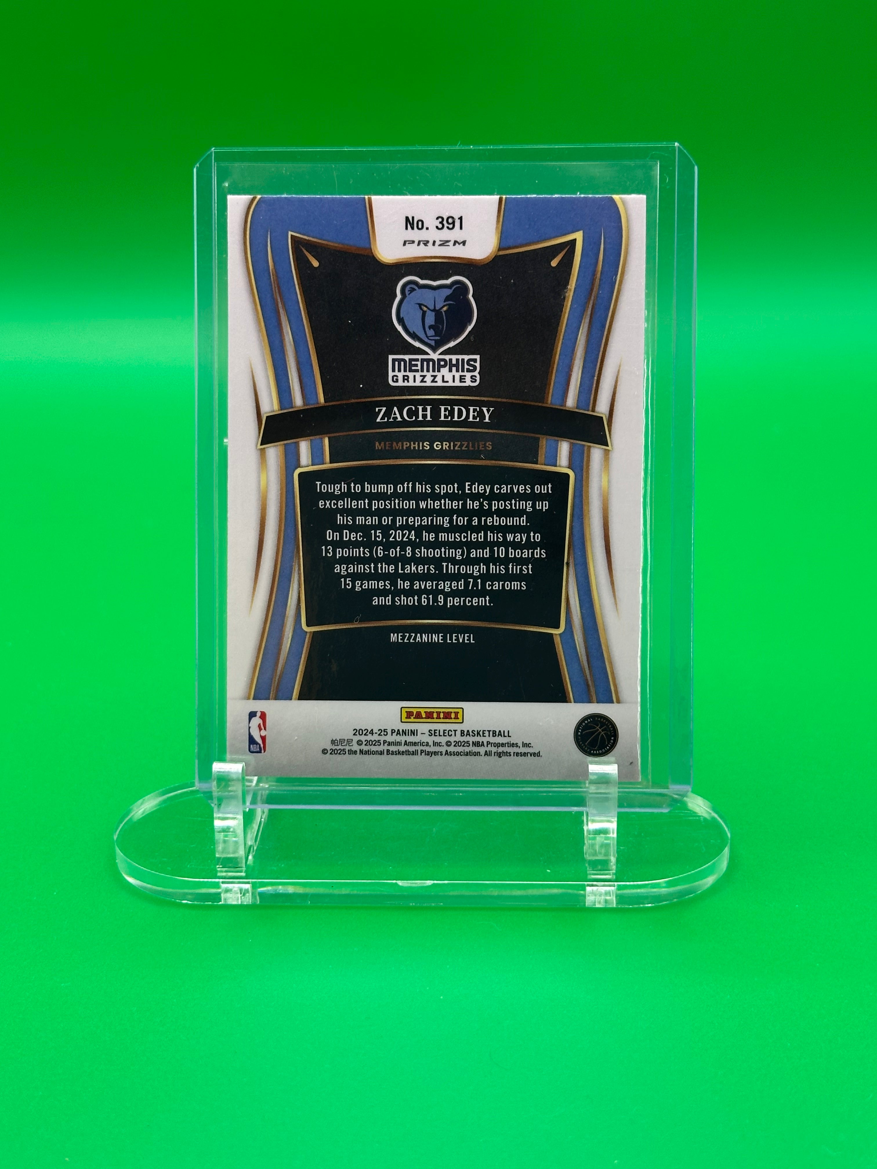 Zach Edey 2024-25 Panini Select Orange RayWave Mezzanine Level Rookie Basketball Card