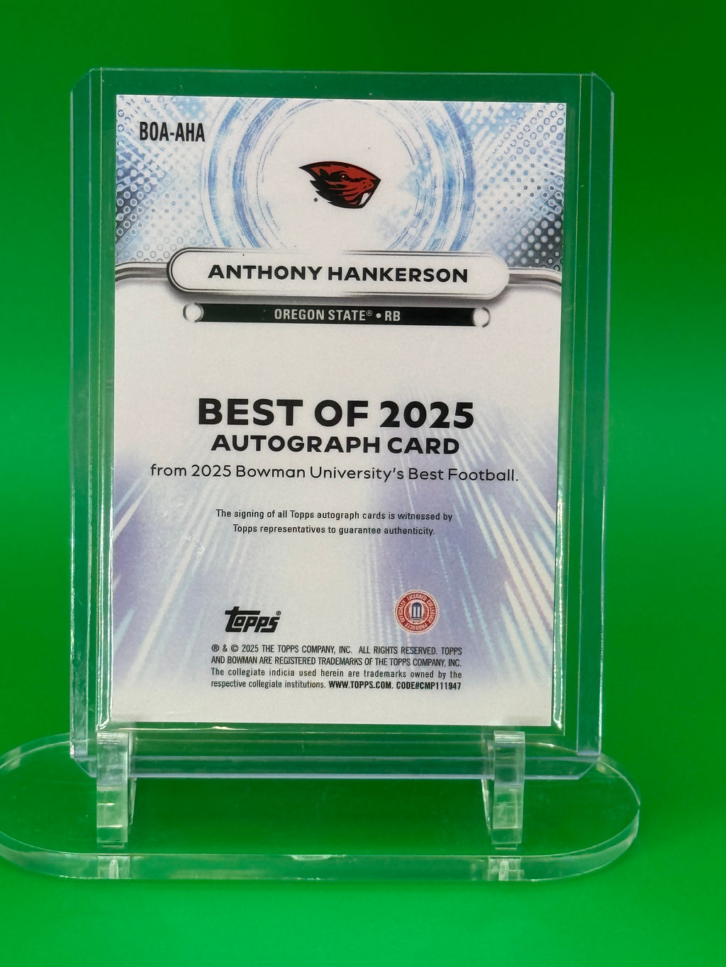 2025 Bowman Best U Anthony Hankerson Auto Refractor Oregon State Beavers