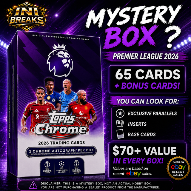 2026 Topps Chrome Premier League Soccer Card Assorted Box | 65 Cards + Bonus Cards | $70+ Value