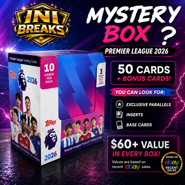 2026 Premier League Soccer Card Collector Mystery Box | 50 Cards + Bonus Cards | $60+ Value