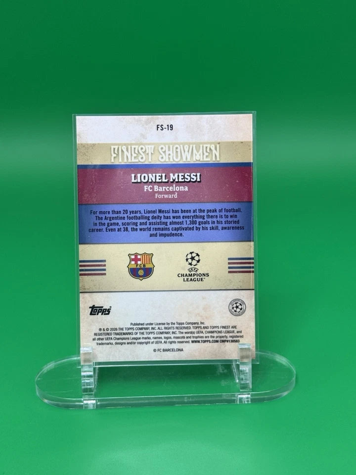 2026 Topps Finest Soccer UEFA Finest Showmen Silver Insert Lionel Messi Argentina back