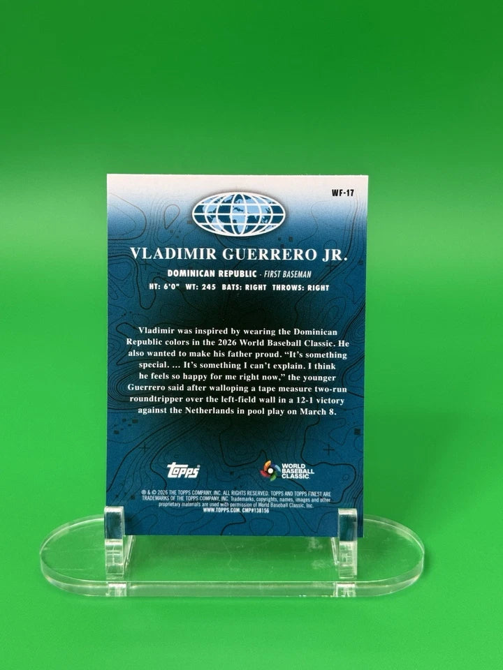 2026 Topps Finest MLB Vladimir Guerrero Jr World's Finest Purple Refractor 03/75 back