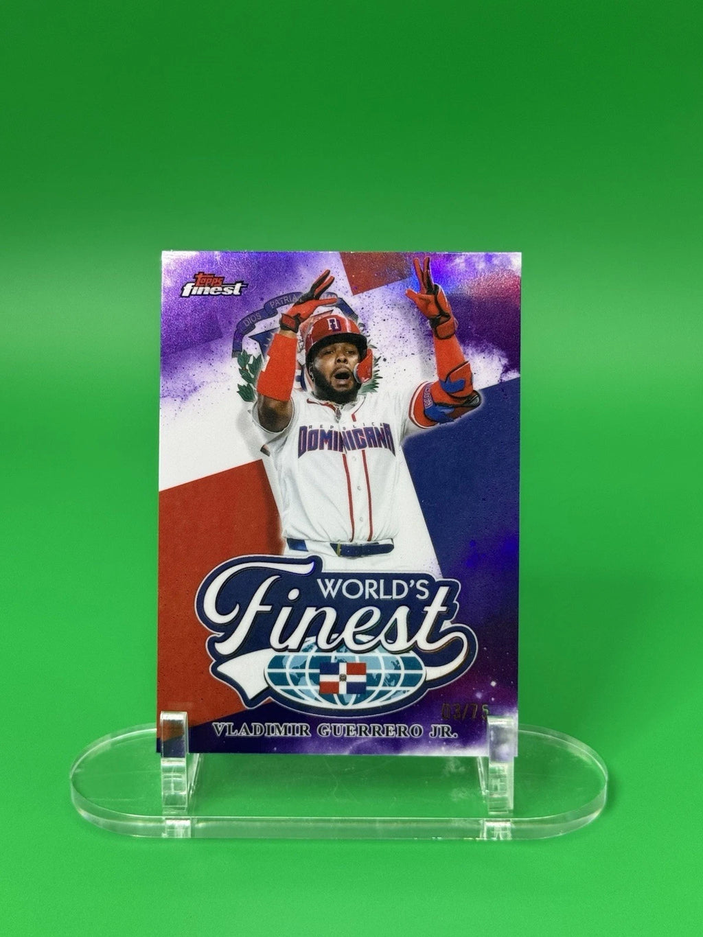 2026 Topps Finest MLB Vladimir Guerrero Jr World's Finest Purple Refractor 03/75 front