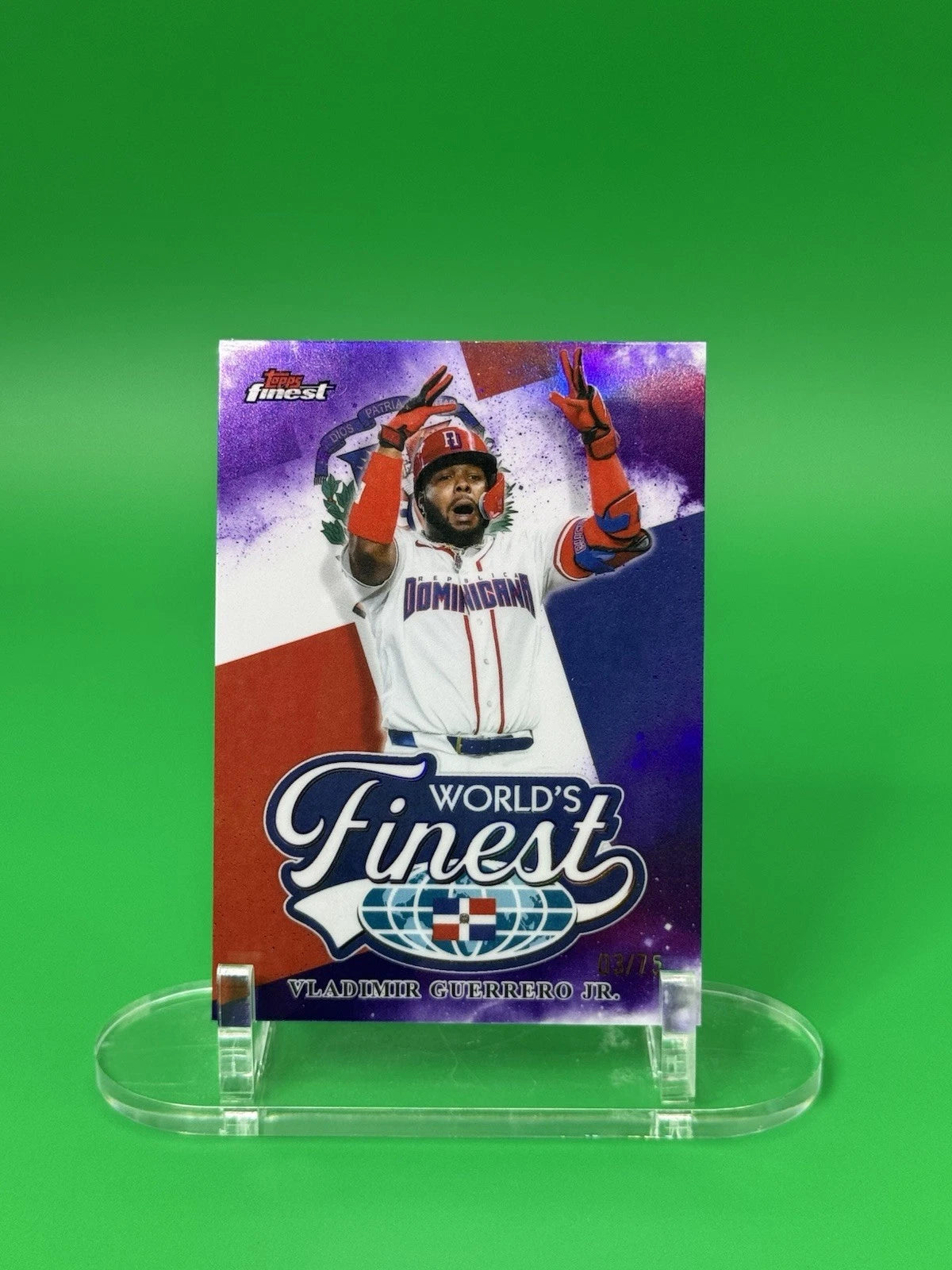 2026 Topps Finest MLB Vladimir Guerrero Jr World's Finest Purple Refractor 03/75 front