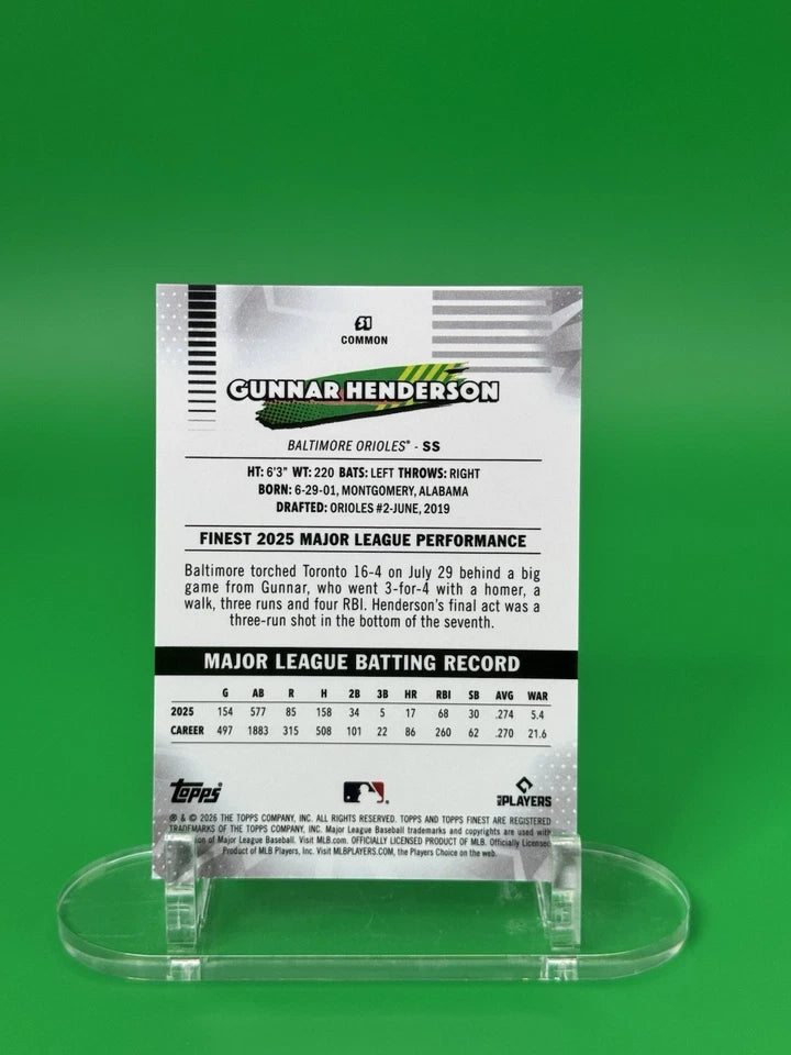 2026 Topps Finest MLB First Day Issue Gunnar Henderson Molton Mercury SSP 09/11 back