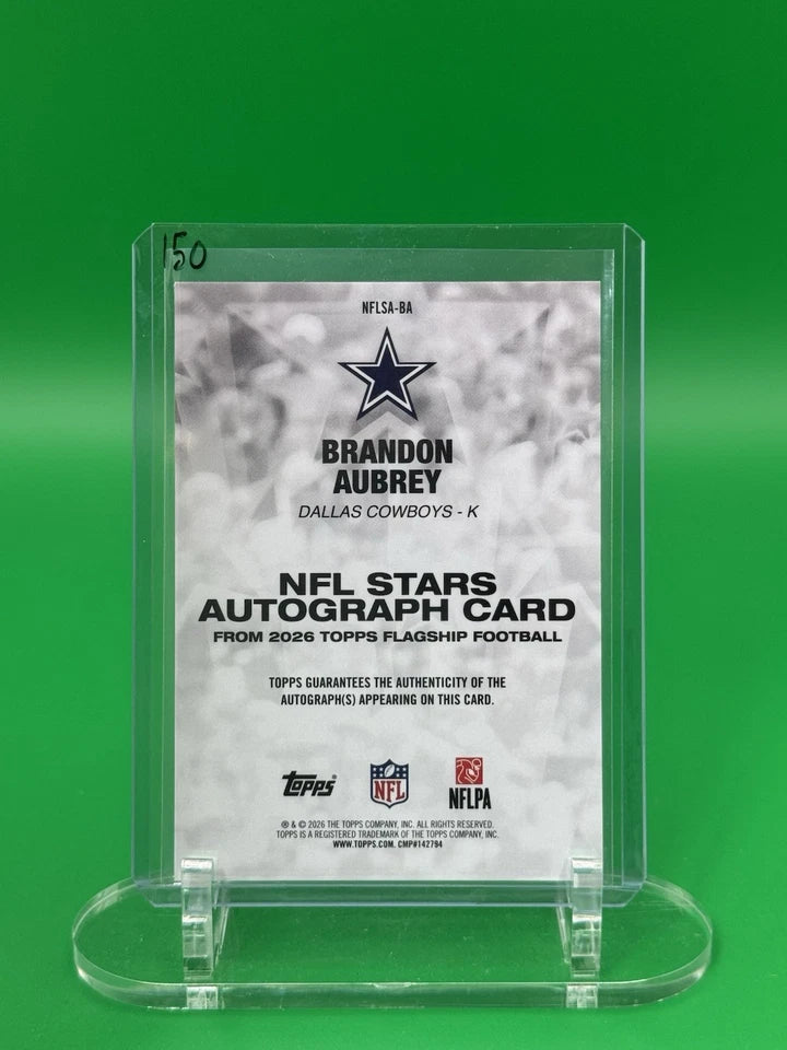 2026 Topps Flagship NFL Brandon Aubrey 044/150 Blue Autograph NFLSA-BA Cowboys back