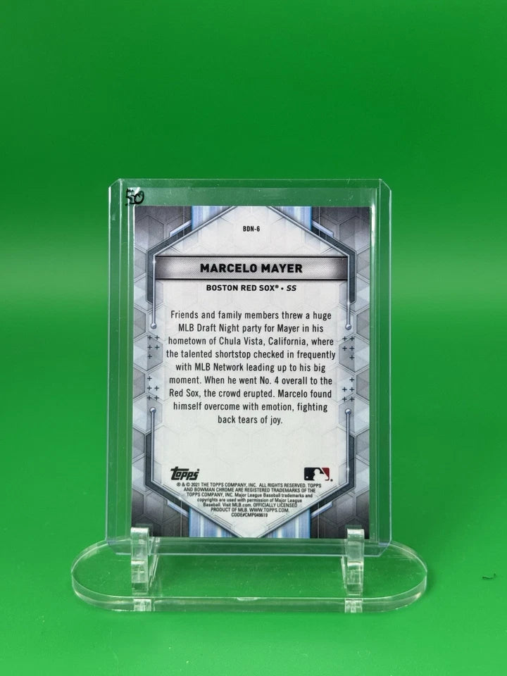 2021 Bowman Chrome Marcelo Mayer Draft Night Gold Foil 49/50 Red Sox SS BDN-6 back