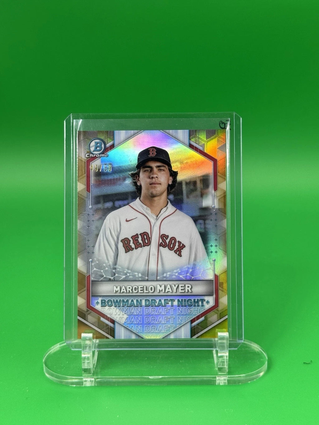 2021 Bowman Chrome Marcelo Mayer Draft Night Gold Foil 49/50 Red Sox SS BDN-6 front