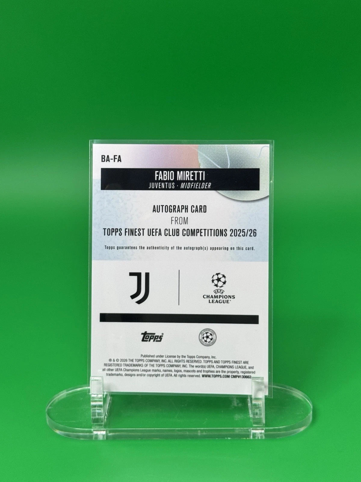 Fabio Miretti autograph card back
